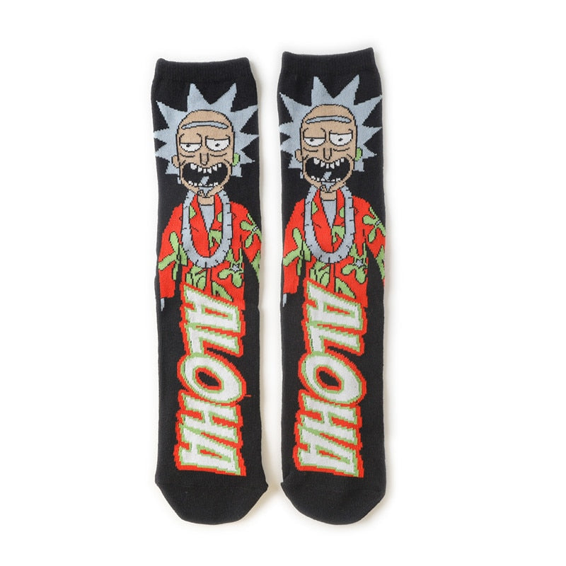 Anime Rick Socks Men's Funny Cartoon Mid-calf Men and Women Street Letters Hip-hop Sports Skateboarding Cute White Socks