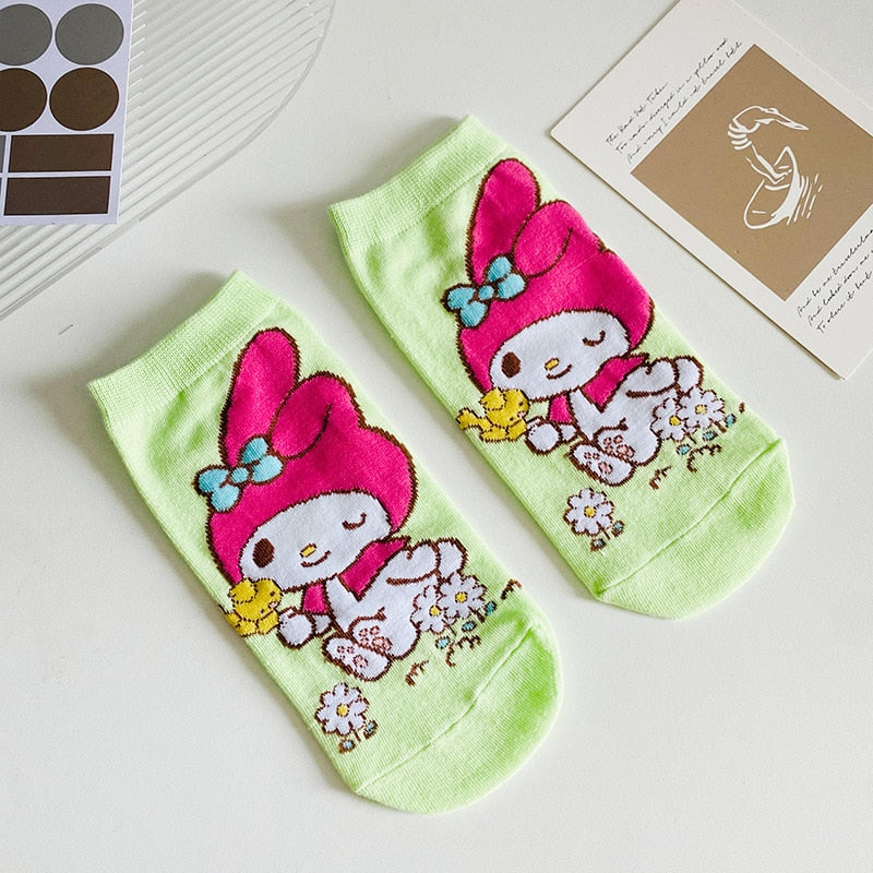 Sanrio Socks Woman My Melody Kuromi Hello Kitty Calcetines Anime Character Cute Short Harajuku Cotton Casual Girls Socks