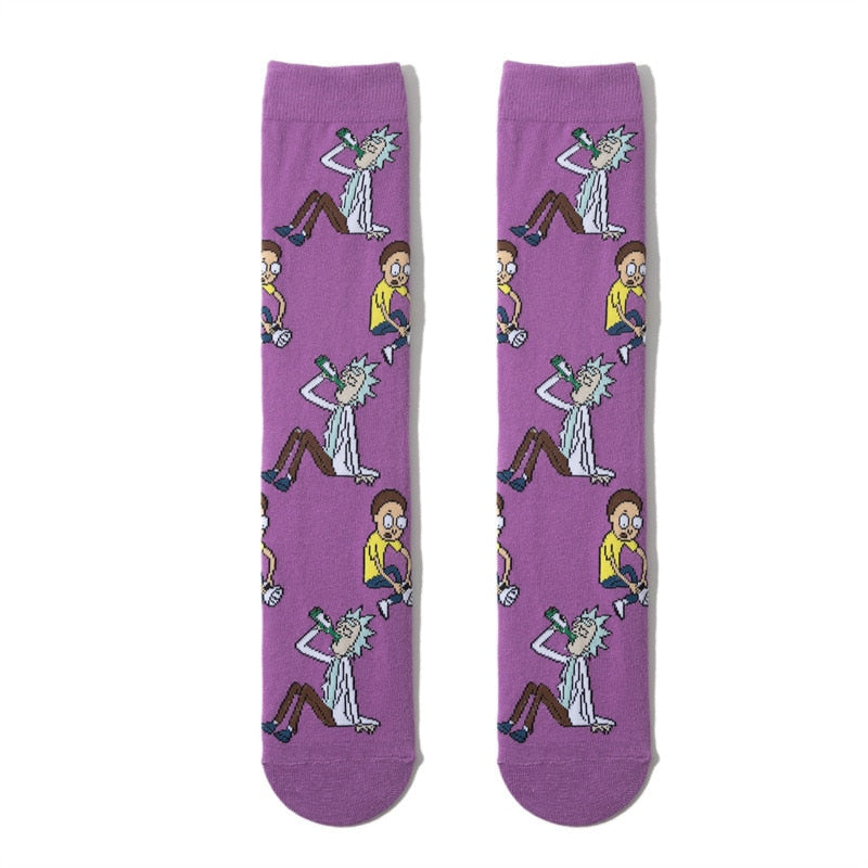 Anime Rick Socks Men's Funny Cartoon Mid-calf Men and Women Street Letters Hip-hop Sports Skateboarding Cute White Socks