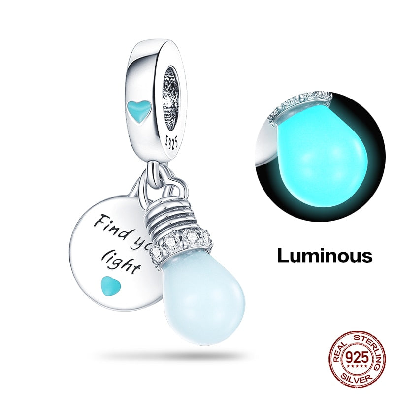 Fit Pandora 925 Original Bracelet Chameleon Luminous Firefly Butterfly Silver Charms Beads For DIY Christmas Jewelry Gift Making