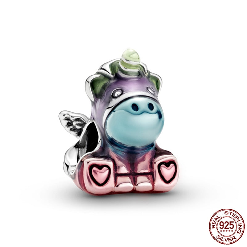 Hot Sale Charms Fit Pandora 925 Original Bracelet 925 Silver Owl With Blue Zircon Red Heart Charms Beads Fine DIY Jewelry Making