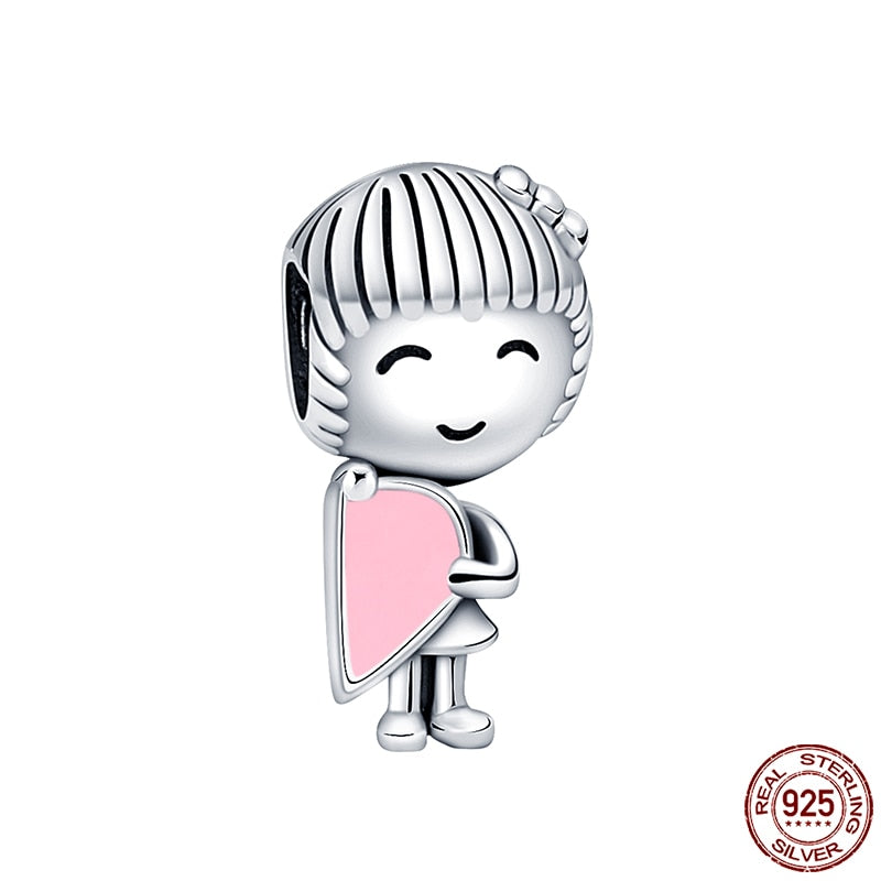 Hot Sale Charms Fit Pandora 925 Original Bracelet 925 Silver Owl With Blue Zircon Red Heart Charms Beads Fine DIY Jewelry Making