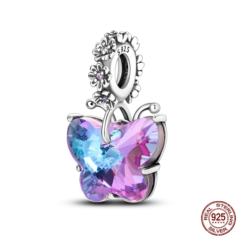 Hot Sale Charms Fit Pandora 925 Original Bracelet 925 Silver Owl With Blue Zircon Red Heart Charms Beads Fine DIY Jewelry Making