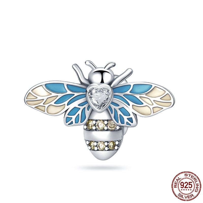 Hot Sale Charms Fit Pandora 925 Original Bracelet 925 Silver Owl With Blue Zircon Red Heart Charms Beads Fine DIY Jewelry Making