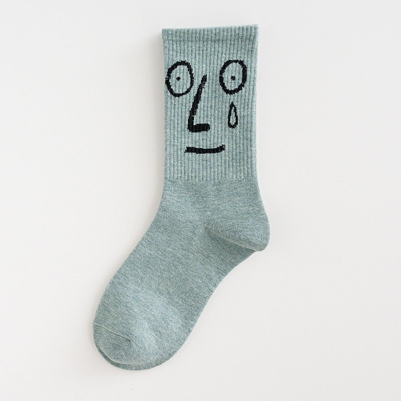 Fashion Art Anime Face Unisex Ankle Compression Socks Funny Harajuku Creative Sport Breathable Warm Winter Long Tube Male Socks