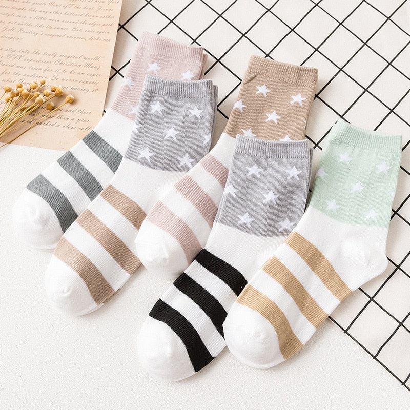 5 Pairs Pack Women Socks Girl Cartoon Bar Bear Lovely Happy Funny Smile Cute Kawaii Boat Ankle Short Cotton