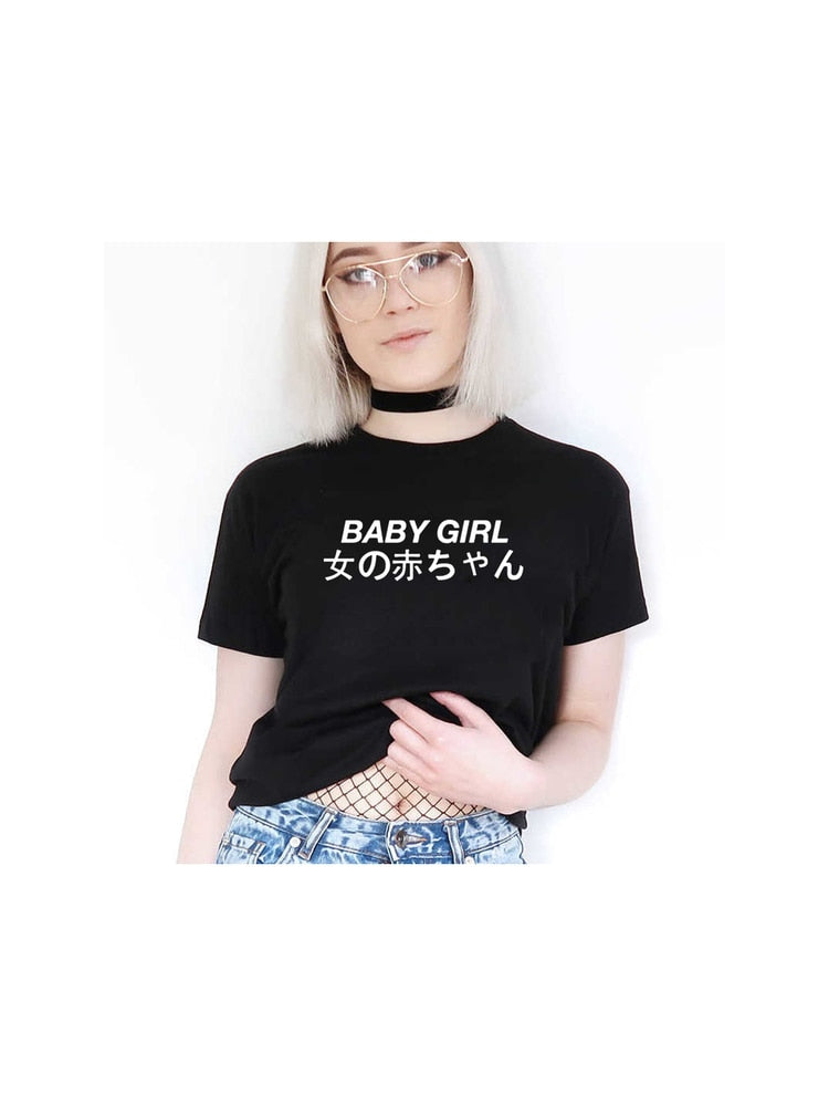 BABYGIRL Japanese Shirts Letter Printed T Shirts Tumblr T-shirts Harajuku Women Tumblr Grunge Slogan Kawaii Cute Tops Clothes