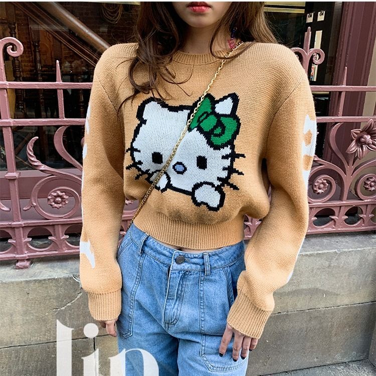 Kawaii Sanriod Anime Series Kitty Cute Pullover Sweater Jk Autumn Winter The New Sweater Tie Feet Trousers Girls Holiday Gift