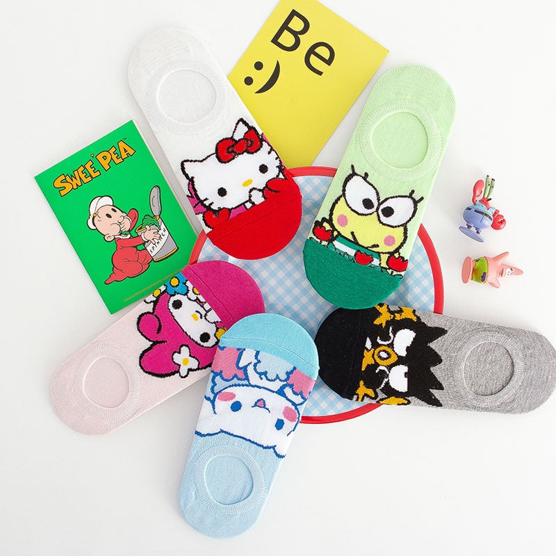 5Pcs Kawaii Sanrio Hello Kitty Socks Cute Cartoon My Melody Cinnamoroll Girls Invisible Socks Student Socks Gifts for Friends