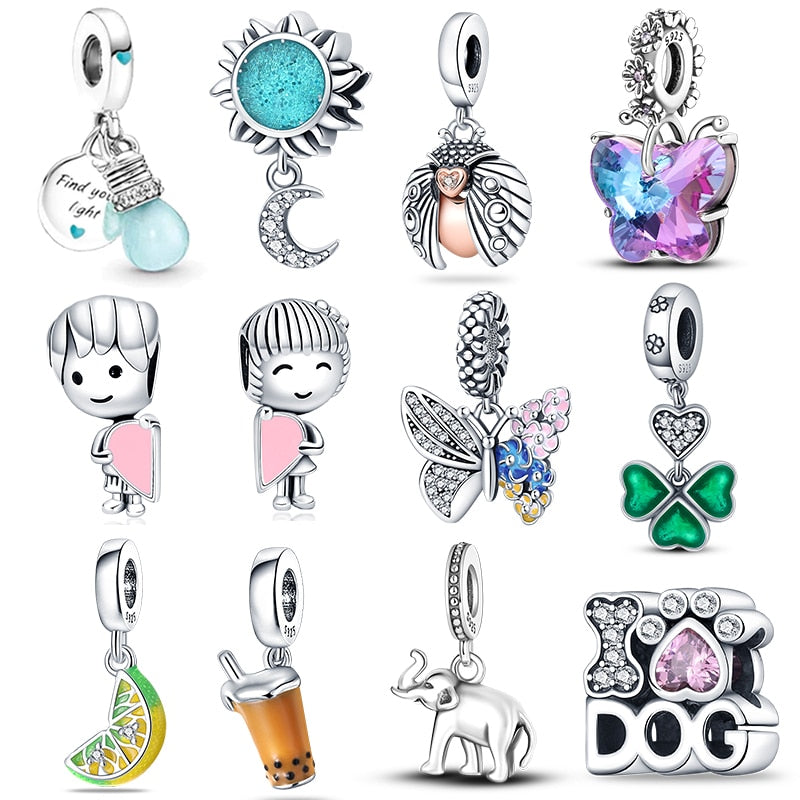 Hot Sale Charms Fit Pandora 925 Original Bracelet 925 Silver Owl With Blue Zircon Red Heart Charms Beads Fine DIY Jewelry Making