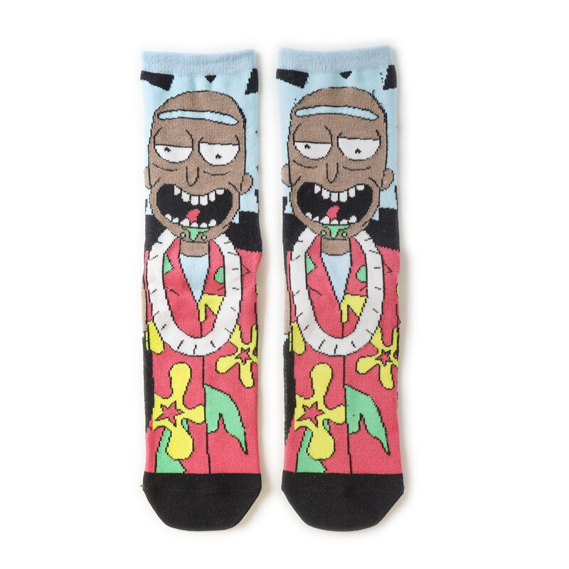Anime Rick Socks Men's Funny Cartoon Mid-calf Men and Women Street Letters Hip-hop Sports Skateboarding Cute White Socks