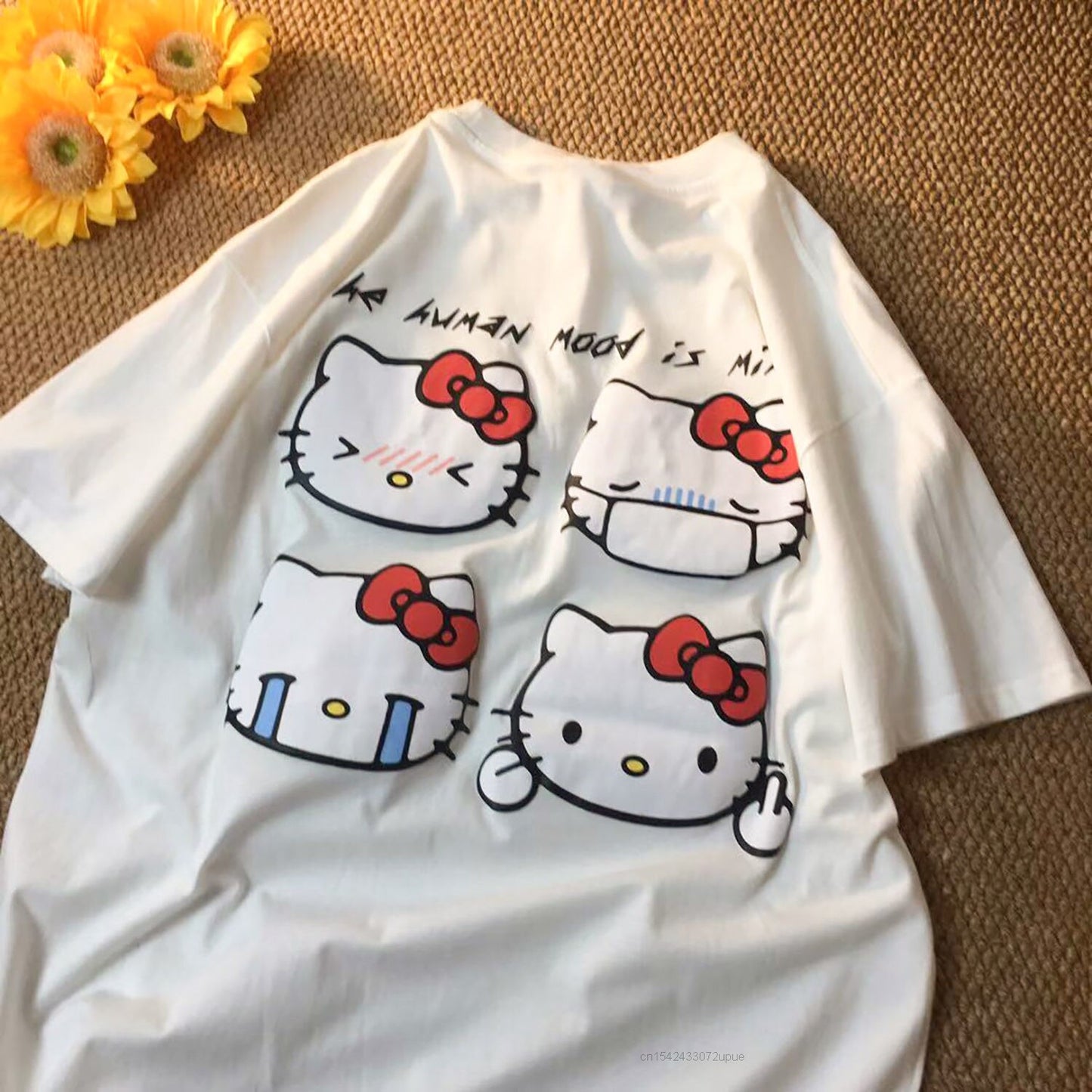 Sanrio Summer New Short Sleeve Oversize Tshirt Top Female Hello Kitty Cartoon Aesthetic Japanese Style Kawaii Clothing For Women