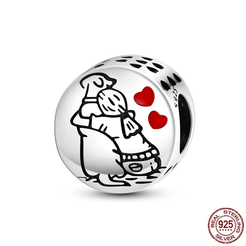 Hot Sale Charms Fit Pandora 925 Original Bracelet 925 Silver Owl With Blue Zircon Red Heart Charms Beads Fine DIY Jewelry Making