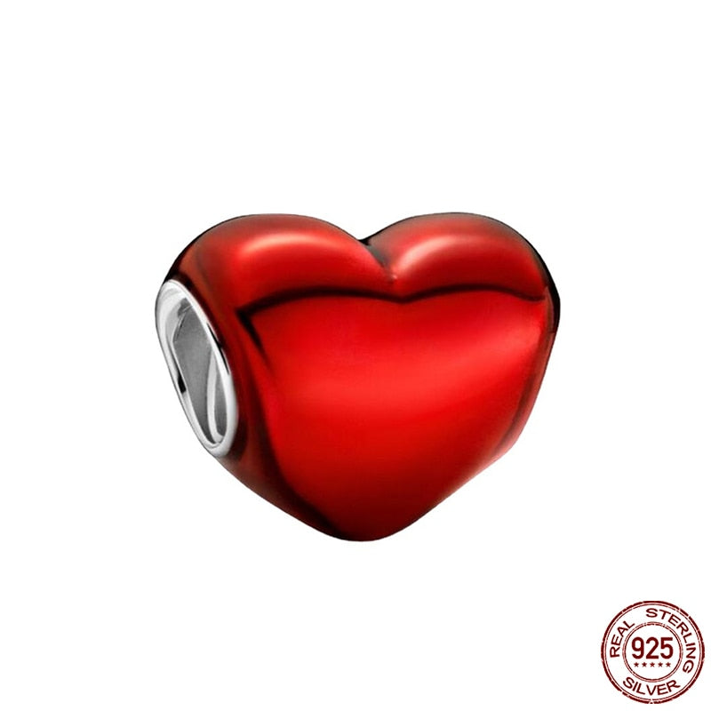 Hot Sale Charms Fit Pandora 925 Original Bracelet 925 Silver Owl With Blue Zircon Red Heart Charms Beads Fine DIY Jewelry Making