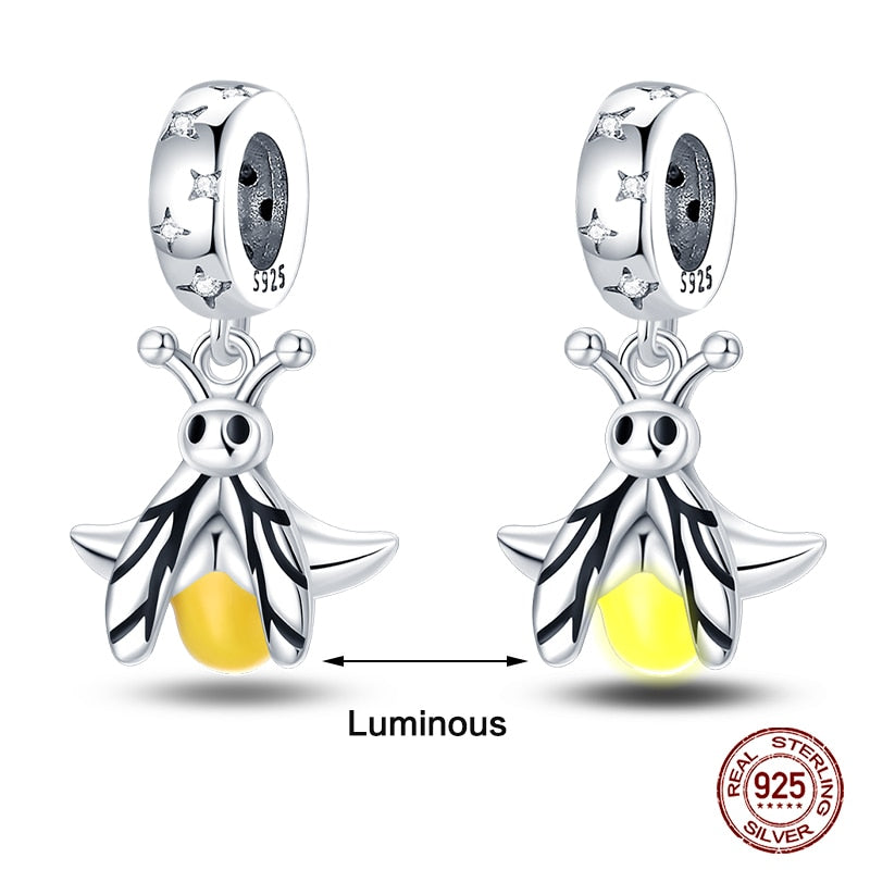 Fit Pandora 925 Original Bracelet Chameleon Luminous Firefly Butterfly Silver Charms Beads For DIY Christmas Jewelry Gift Making