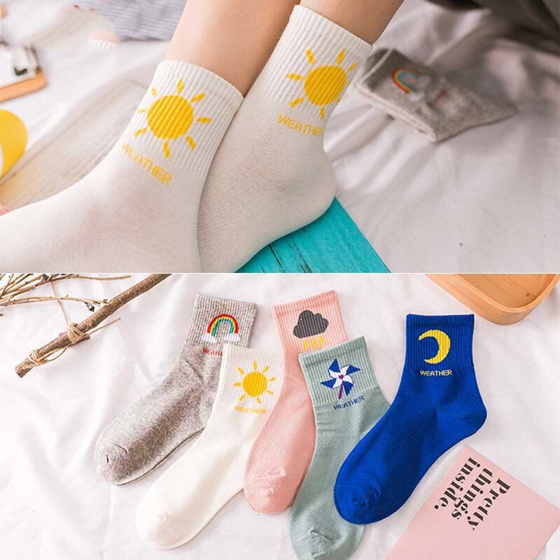 5 Pairs Pack Women Socks Girl Cartoon Bar Bear Lovely Happy Funny Smile Cute Kawaii Boat Ankle Short Cotton