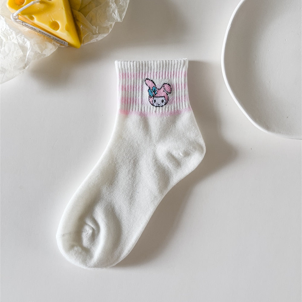 Kawaii Sanrio Women's Socks Cartoon Hello Kitty My Melody Harajuku Mid-tube Cotton Sports Breathable Student Sock Christmas Gift