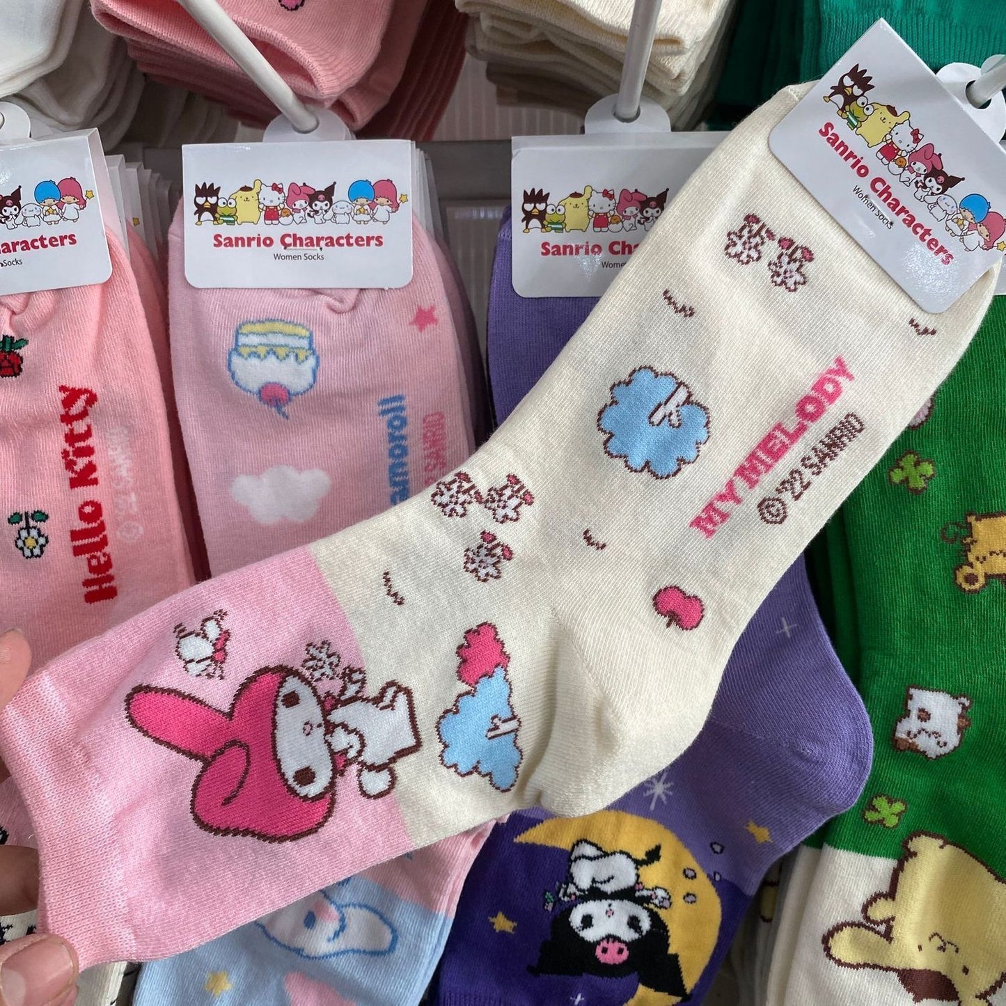 Hello Kitty Socks Kawaii Sanrio Anime Kuromi Melody Cinnamoroll Color Matching Cartoon Harajuku Cute Cotton Sock Birthday Gift