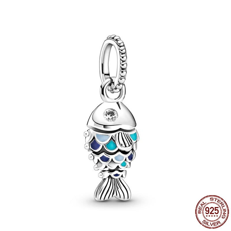 Hot Sale Charms Fit Pandora 925 Original Bracelet 925 Silver Owl With Blue Zircon Red Heart Charms Beads Fine DIY Jewelry Making