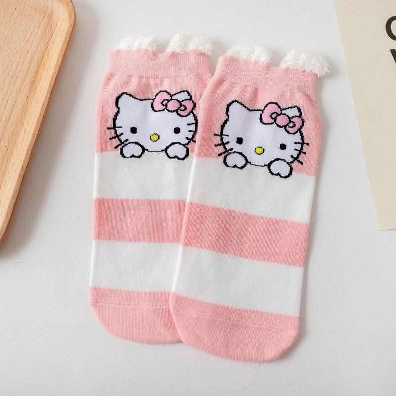 Sanrio Socks Woman My Melody Kuromi Hello Kitty Calcetines Anime Character Cute Short Harajuku Cotton Casual Girls Socks