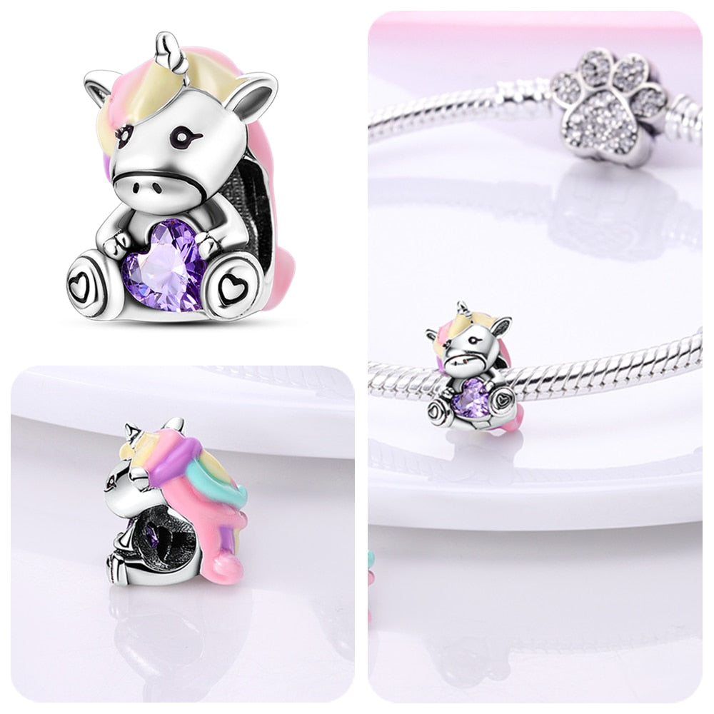 Disney Stitch Minnie Mouse Winnie Charms Dangle Fit Charms Silver 925 Original Bracelet Beads Charm for Pendant Jewelry Gift