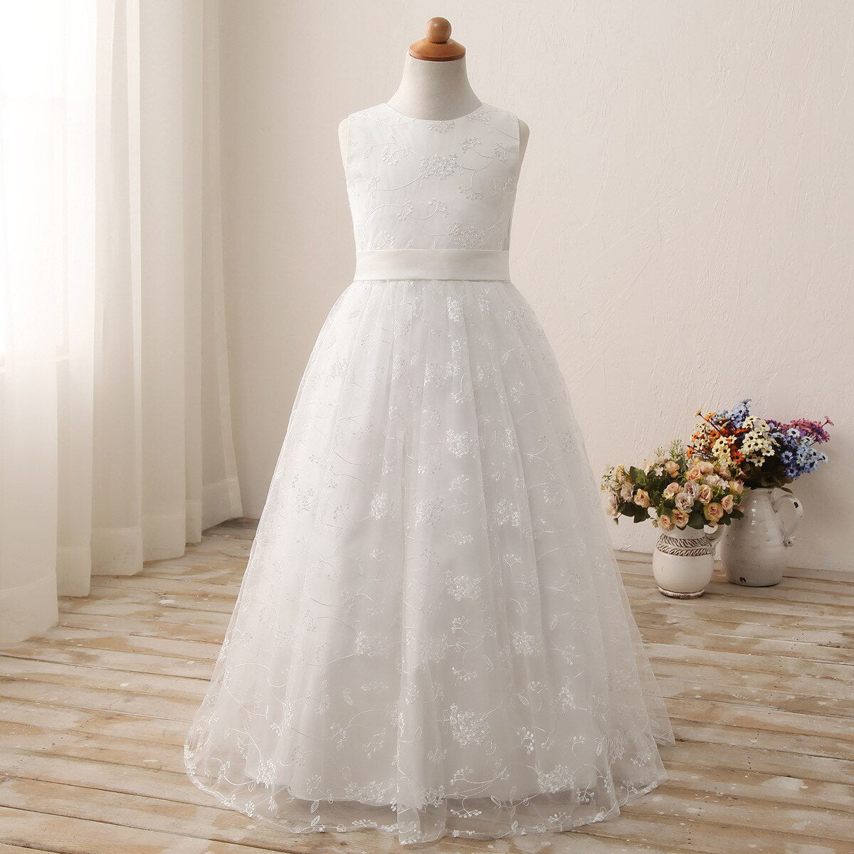 Princess Girls Lace Chiffon Long Dresses Kids Flower Girl Wedding Dress Summer Boho Birthday Party Wedding Dress For 2-14 Years