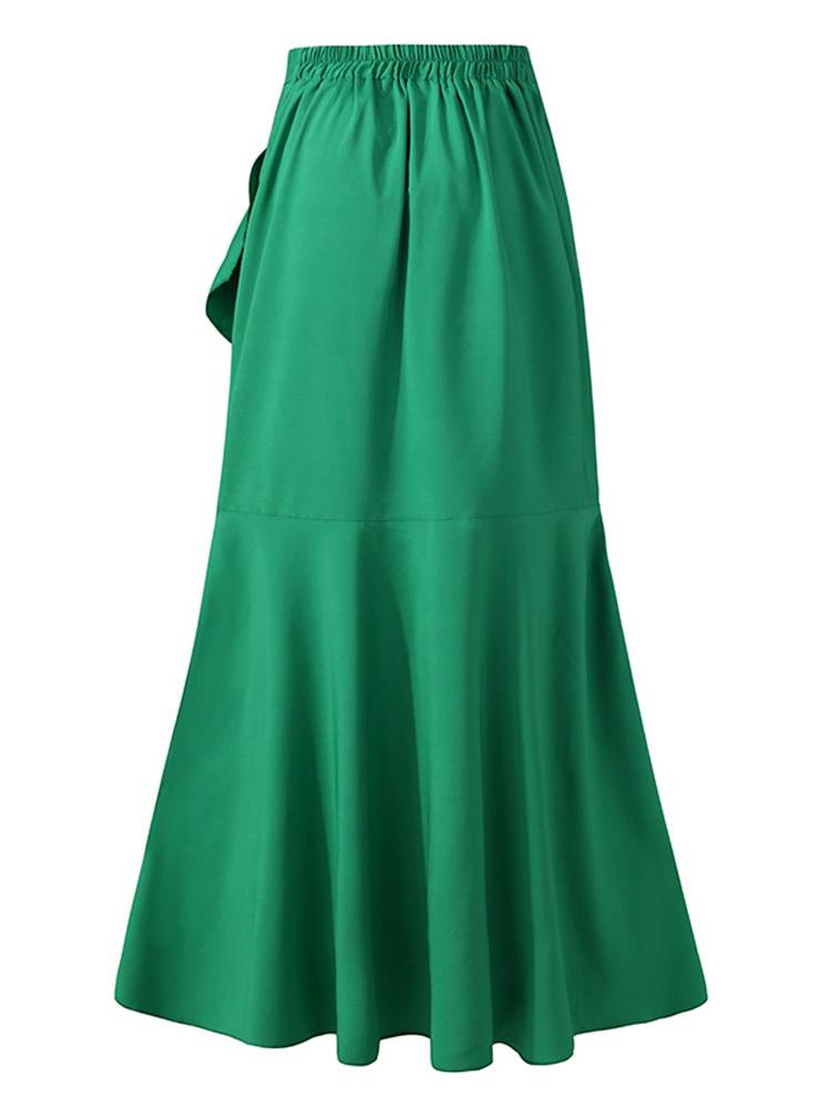 Summer Women Fishtail Skirts Fashion Party Maxi Skirt Celmia Summer High Waist Belted Casual Loose Asymmetrical Ruffles Skirts