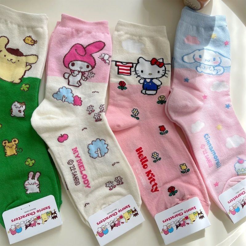 Sanrio Accessories Socks Anime Hello Kitty Kuromi Melody Cinnamoroll Long Tube Harajuku Keep Warm Casual Socks Girl Gift
