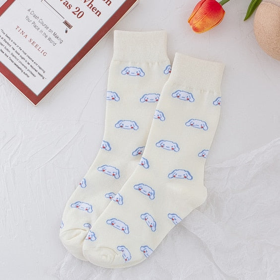 Kawaii Sanrio Women's Socks Cartoon Hello Kitty My Melody Harajuku Mid-tube Cotton Sports Breathable Student Sock Christmas Gift