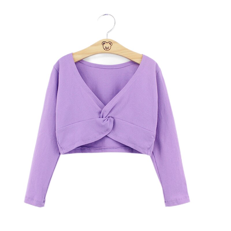 Girls' Classic Ballet Long Sleeve Wrap Top Dance Shrug Sweater Crop Coat Kids Dancewear Cotton Warm Up Pullover for Leotards
