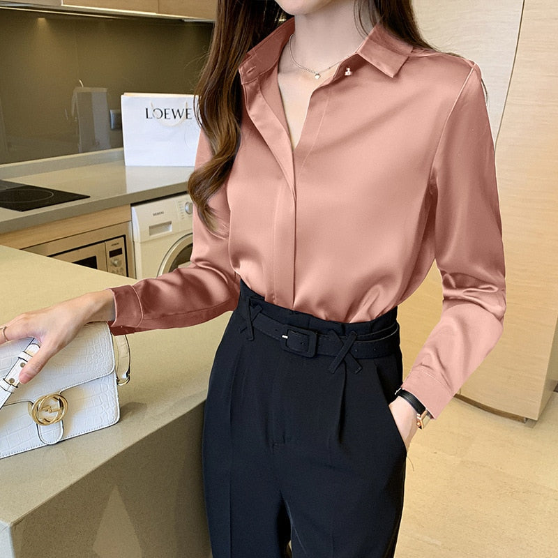 Silk Women's Shirt Long Sleeve Fashion Woman Blouses 2023 Satin Top Female Shirts and Blouse Basic Ladies Tops OL Women Clothing
