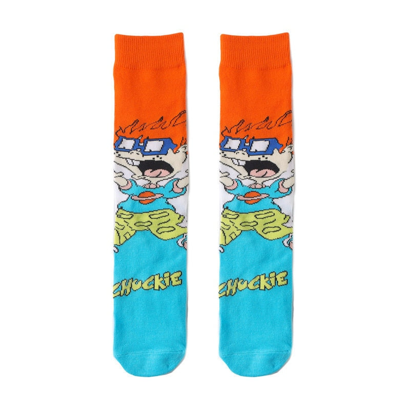 Anime Rick Socks Men's Funny Cartoon Mid-calf Men and Women Street Letters Hip-hop Sports Skateboarding Cute White Socks