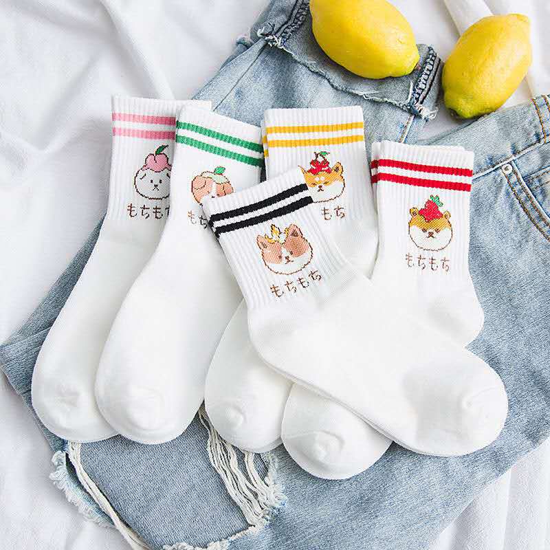 5 Pairs Pack Women Socks Girl Cartoon Bar Bear Lovely Happy Funny Smile Cute Kawaii Boat Ankle Short Cotton