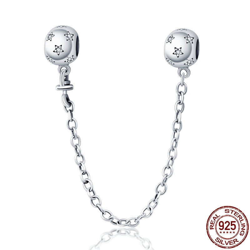 New 925 Sterling Silver Safety Chain Romantic Flowers Balloon Charms Bead Fit Original Pandora Bracelets Charm DIY Women Jewelry