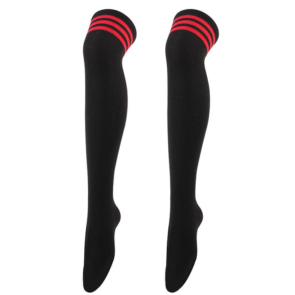 Sexy Black White Striped Long Socks Women Over Knee Thigh High Socks Over The Knee Stockings For Ladies Girls Warm Knee Socks