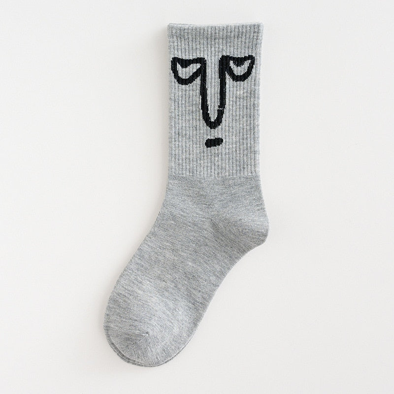 Fashion Art Anime Face Unisex Ankle Compression Socks Funny Harajuku Creative Sport Breathable Warm Winter Long Tube Male Socks