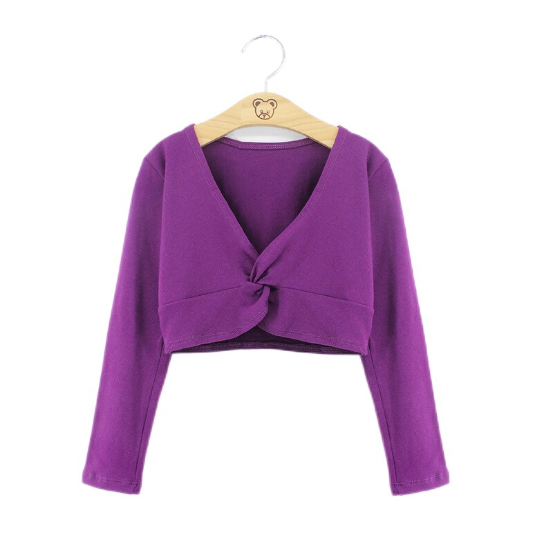 Girls' Classic Ballet Long Sleeve Wrap Top Dance Shrug Sweater Crop Coat Kids Dancewear Cotton Warm Up Pullover for Leotards