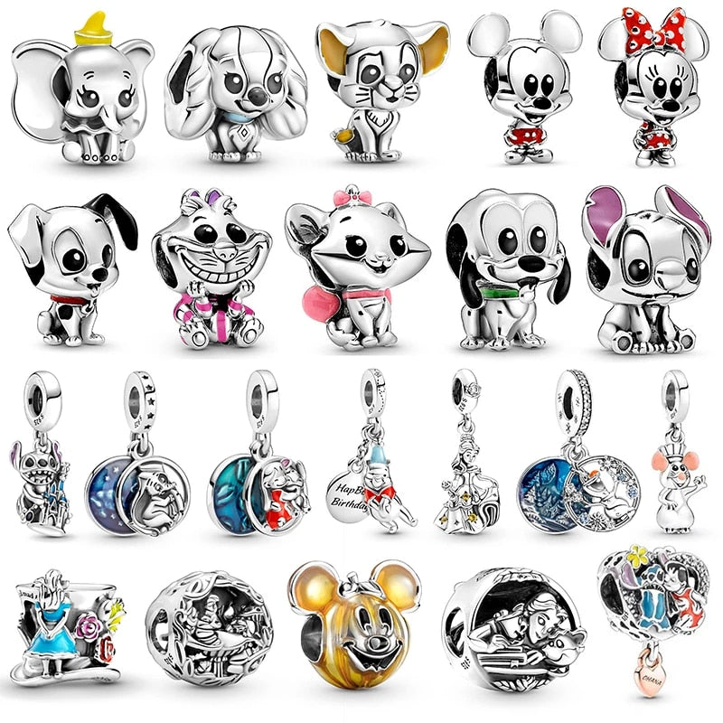 Disney Stitch Minnie Mouse Winnie Charms Dangle Fit Charms Silver 925 Original Bracelet Beads Charm for Pendant Jewelry Gift