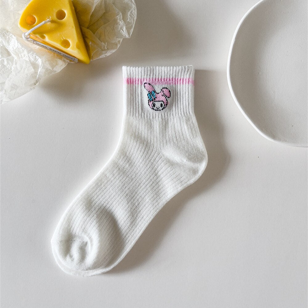 Kawaii Sanrio Women's Socks Cartoon Hello Kitty My Melody Harajuku Mid-tube Cotton Sports Breathable Student Sock Christmas Gift