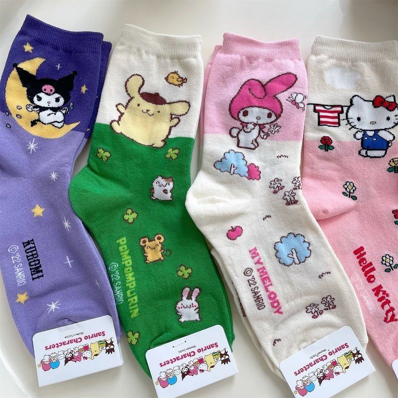 Sanrio Accessories Socks Anime Hello Kitty Kuromi Melody Cinnamoroll Long Tube Harajuku Keep Warm Casual Socks Girl Gift