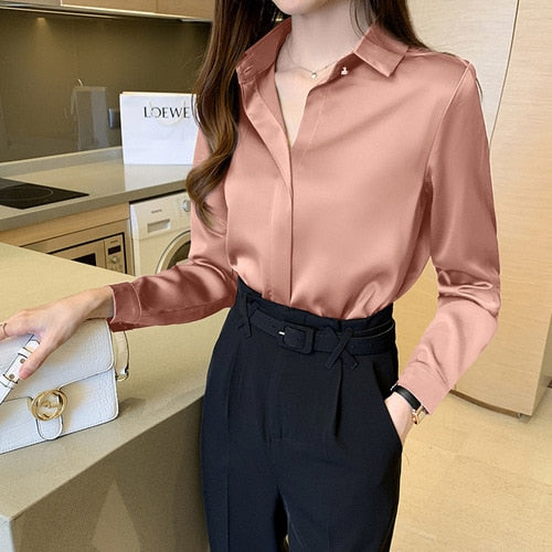 Silk Women's Shirt Long Sleeve Fashion Woman Blouses 2023 Satin Top Female Shirts and Blouse Basic Ladies Tops OL Women Clothing