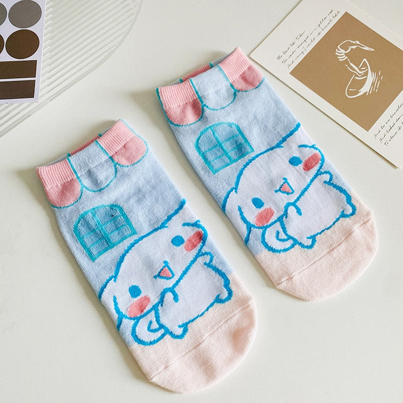 Sanrio Socks Woman My Melody Kuromi Hello Kitty Calcetines Anime Character Cute Short Harajuku Cotton Casual Girls Socks