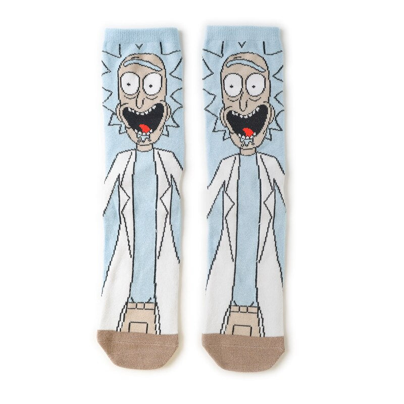Anime Rick Socks Men's Funny Cartoon Mid-calf Men and Women Street Letters Hip-hop Sports Skateboarding Cute White Socks