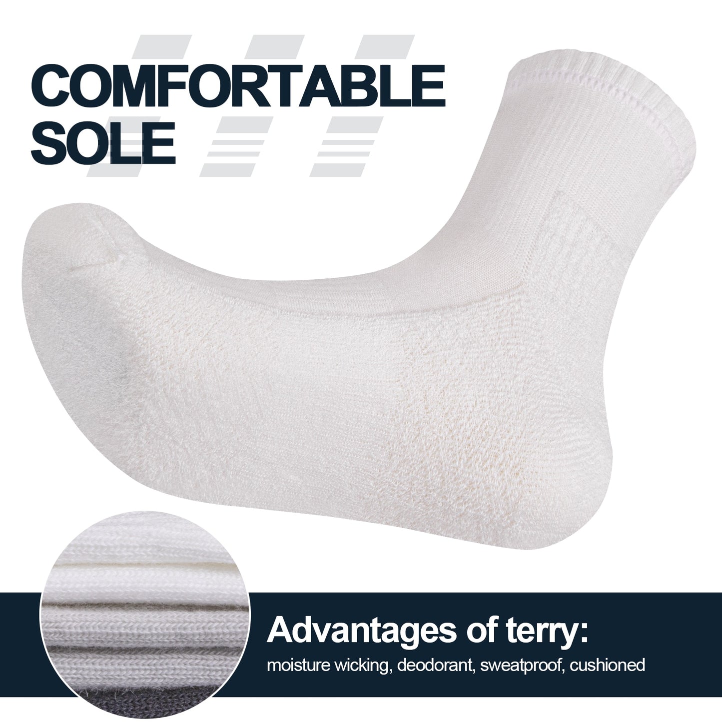 YUEDGE Men Moisture Wicking Fitness Training Athletic Socks Combed Cotton Cushioned Mid Calf Crew Socks for Mens, 5Pair