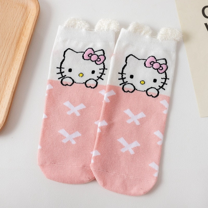 Sanrio Socks Woman My Melody Kuromi Hello Kitty Calcetines Anime Character Cute Short Harajuku Cotton Casual Girls Socks