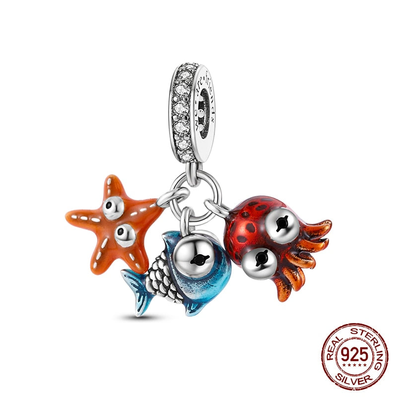 Fit Pandora 925 Original Bracelet Chameleon Luminous Firefly Butterfly Silver Charms Beads For DIY Christmas Jewelry Gift Making