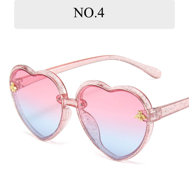 Fashion Brand Heart Kids Sunglasses 2023 New Children Cute Pink Cartoon Bee Sun Glasses Girls Boys Baby Gradient Eyewear