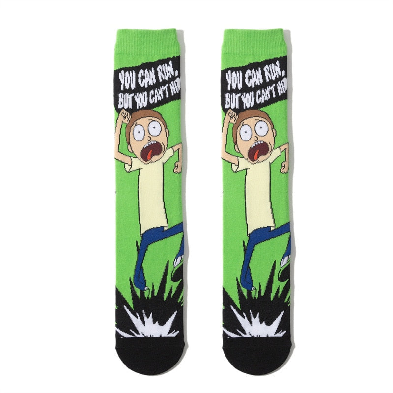 Anime Rick Socks Men's Funny Cartoon Mid-calf Men and Women Street Letters Hip-hop Sports Skateboarding Cute White Socks