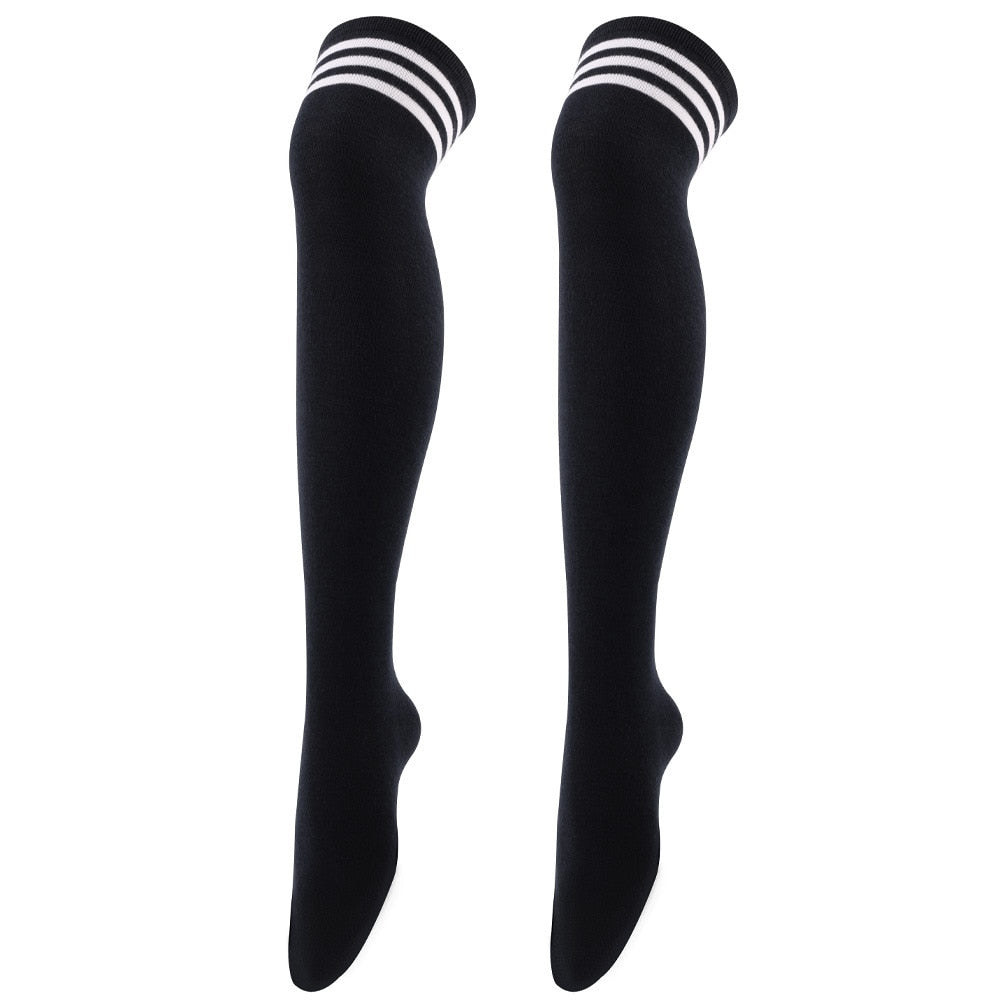 Sexy Black White Striped Long Socks Women Over Knee Thigh High Socks Over The Knee Stockings For Ladies Girls Warm Knee Socks