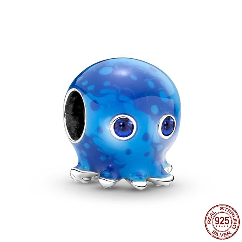 Hot Sale Charms Fit Pandora 925 Original Bracelet 925 Silver Owl With Blue Zircon Red Heart Charms Beads Fine DIY Jewelry Making